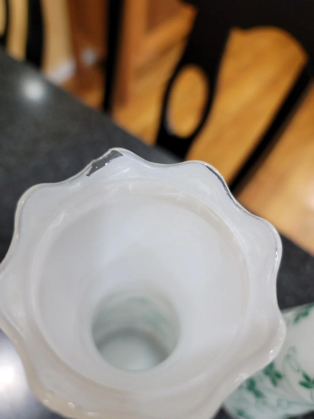 Vintage White Milk Glass Bud Vases Pair Green Floral  Scalloped Rim Glossy
